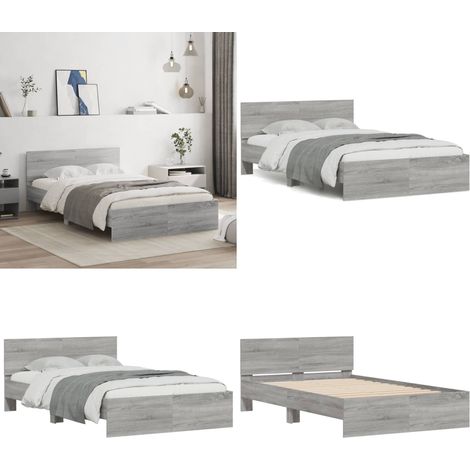 Bettgestell mit Kopfteil Grau Sonoma 120x200 cm - Holzbettfassungen - Bettkopfteile - Doppelbett - Massivholzbette - Bettgestelle Grau - Home & Living