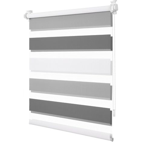 Store Enrouleur Jour Nuit sans Perçage, Double Tissu, Protection de l'Intimité et Sécurité Enfant, Installation Rapide avec Clips pour Fenêtre ou Porte, Blanc-Gris-Anthracite, 40l x 150L cm (1/5)