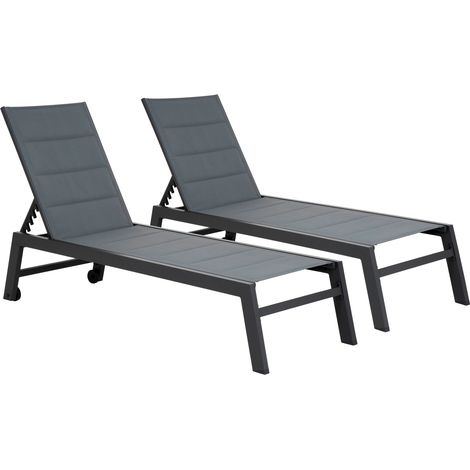 2er Set Sonnenliegen BARBADOS aus grauem Textilene - Aluminium anthrazitgrau (1/5)