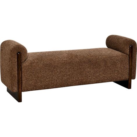 Banquette en tissu marron et frêne massif - marron blockweave et bois foncé (1/5)