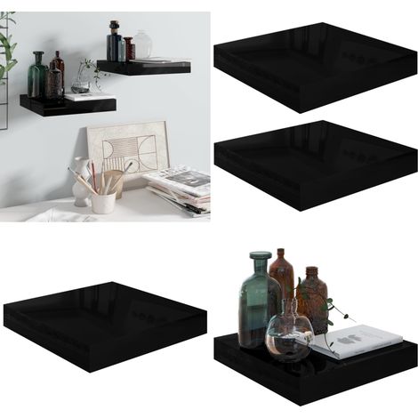 Schweberegale 2 Stk. Hochglanz-Schwarz 23x23,5x3,8 cm MDF - Schweberegal - Wandregal - Schwarz - Regalset - Wohnwandgestaltung - Home & Living (1/5)