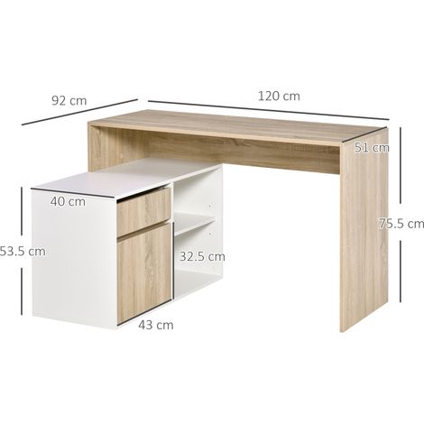 Bureau d'angle, bureau d'ordinateur d'angle pour chambre ou bureau, bureau en bois gain de place, chêne et blanc (1/5)