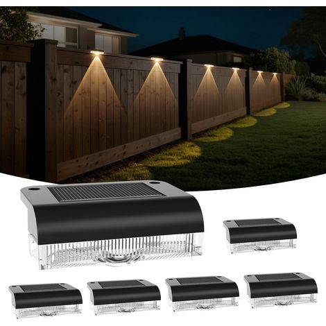 6er-Pack LED-Solar-Wandleuchten für den Außenbereich, Solar-Zaunleuchten für den Außenbereich, Solar-Wandleuchte für Treppen, Stufen, Zäune, Geländer, Hof, Terrasse, Lampen (1/5)