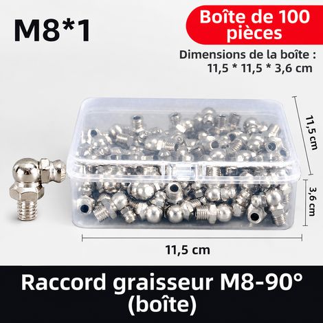 Boîte de 100 graisseurs hydrauliques M8 coudés à 90° en fer nickelé m8-90 100 20 300 g – Livraison gratuite