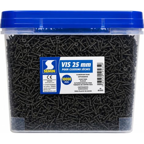 SEMIN Vis Plaque de Plâtre 3,5 x 25 mm - Auto-Perceuses TTPC Double Filet - Fixation Ossature Métallique Intérieur - Acier Phosphaté Anti-Corrosion - Boîte 10 000 Vis - Norme DTU 25.41 (1/5)
