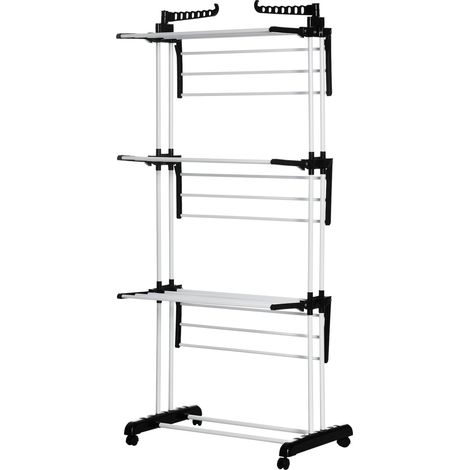 Tendedero En Torre Tendedero Con Ruedas Con Soporte De 4 Niveles Secadora Torre De Lavandería Extensible Negro 73 X 45,5 X 177 Cm