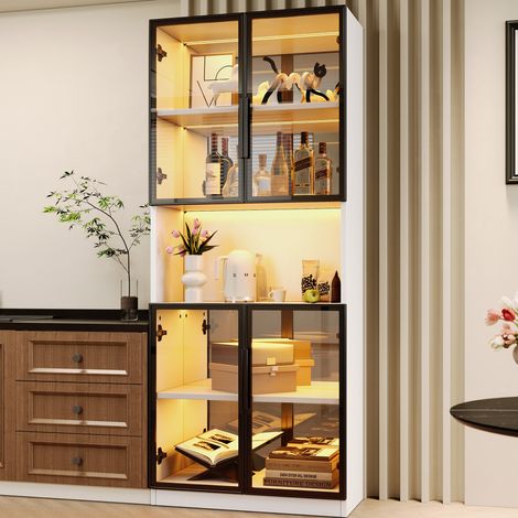 Vetrina in vetro 70x30x170 cm MDF bianco ante grigie LED per soggiorno - CHICFURN (1/5)
