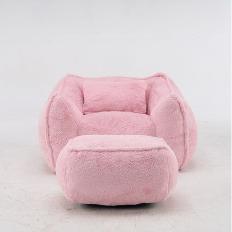 CHICFURN Pouf gigante 157x123x73 cm in pelliccia sintetica rosa con cuscino e poggiapiedi (1/5)