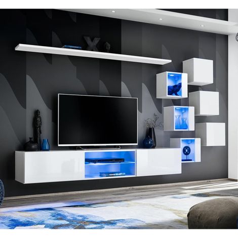 Ensemble Meuble TV Design "Switch XXI" 260cm Blanc (1/4)