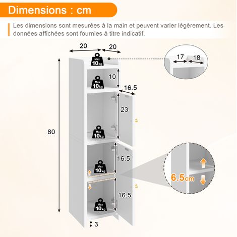Mobile contenitore stretto 20x20x80 cm in truciolare bianco salvaspazio – MEUBLIV (1/5)