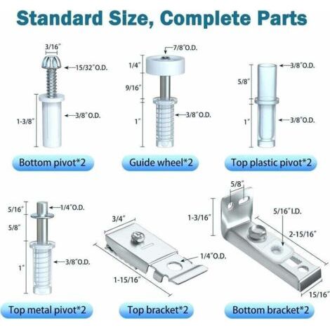 Kit de réparation de porte pliante en deux parties pour le remplacement des supports de pivot et des roulettes de placards (1/3)