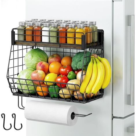 Étagère Magnétique pour Réfrigérateur avec Porte-Papier, Bacs de Rangement Pommes de Terre et Oignons, Organisateurs de Garde-Manger, Grand Récipient Magnétique (1/5)