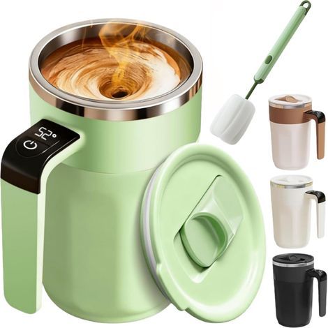 Tasse de café à agitation automatique avec affichage de température, tasse électrique auto-agitante avec mélange magnétique, tasse de contrôle de température intelligente, vert (1/5)
