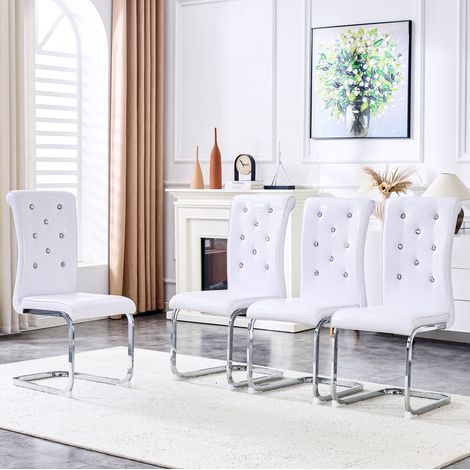 Sedia da pranzo in metallo e PVC bianco, stile coccodrillo, imbottita, con braccioli, facile da pulire (1/5)