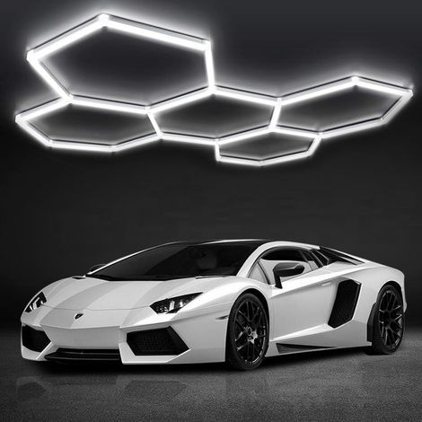 Luminaire de Garage à LED en nid d'abeille 5-Hex, 192W 6500K Plafonnier d'Atelier LED Déformable Hexagon Garage Lumière LED pour Garage, Atelier, Entrepôt, Sous-Sol, Salle de Sport (5-Hex) (1/5)