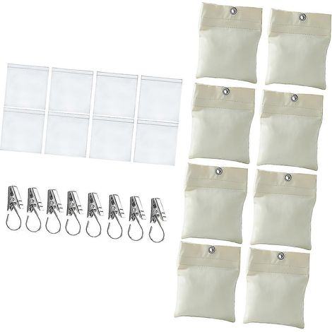 Ensemble de 8 sacs de lestage pour rideaux d'extérieur, sacs de sable vides lestés au fond avec clips de fixation métalliques pour une stabilité optimale (1/5)