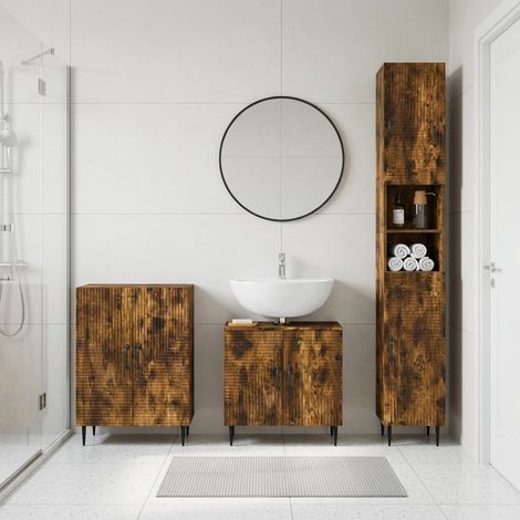 vidaXL 3 Piece Bathroom Cabinet Set HAARLEM Smoked Oak Engineered Wood (1/5)