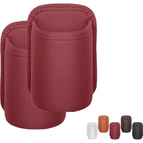 Set di 2 portabicchieri per auto, per portiera e sedile posteriore, in similpelle, nero, portabicchiere, portabicchiere, clip per sedile posteriore, organizer multifunzionale (rosso, 16 x 10 cm)