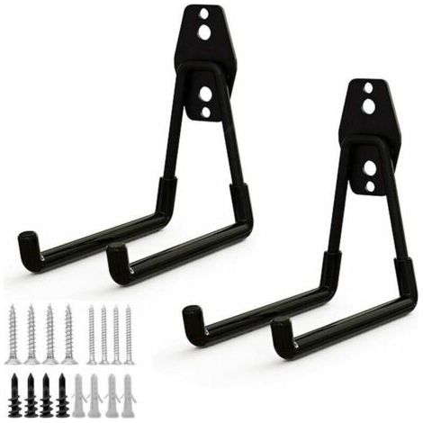 2pcs Crochet de Rangement de Garage en Acier,Stockage outils garage Crochets avec Revêtement Anti-Dérapant Support Lourd pour Accrocher les échelles/vélos/outils de jardin/Cordages(M) (1/5)