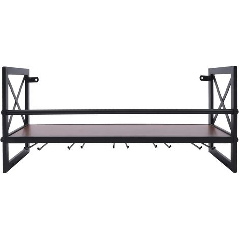 Wine Glass Shelf,Alcohol Shelf,Wall Mounted Shelves Bar Shelf Outdoor Industrial Wall Rail Stemware Holder, Hanging Holder, for Kitchen Dining Room Bar, Black, 61 x 20 x 26cm