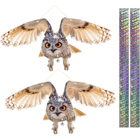Chouette suspendue pour éloigner les oiseaux, lot de 2 décorations de chouettes réfléchissantes suspendues, dispositif de contrôle des oiseaux pour éloigner les oiseaux du jardin, de la (1/5)