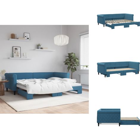 Tagesbett Ausziehbar Blau 90x200 cm Samt - Ausziehbares Tagesbett - Ausziehbare Tagesbetten - Schlafbett - Gästebett (1/5)
