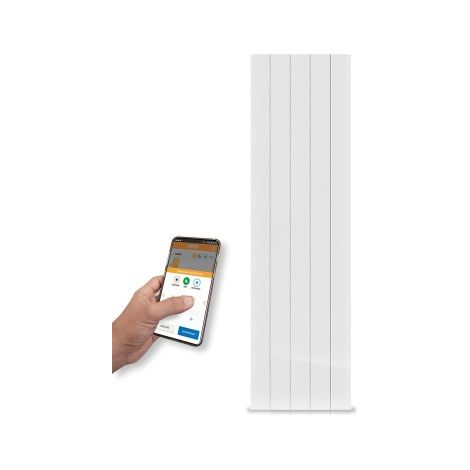 HJM – Radiateur à inertie sèche 1500 W vertical blanc – Connecté WiFi – Cœur en céramique – Surface de chauffe 15 à 19 m²