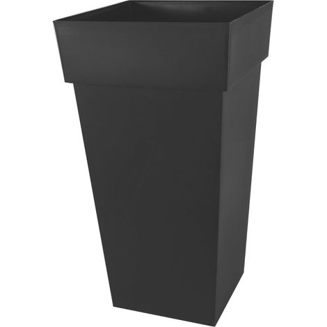 Pot de fleurs carré - 1 unité - Plastique recyclé - Zone rétention eau - Intérieur extérieur - 43,3 x 43,3 x 80 cm - Gris anthracite (1/5)