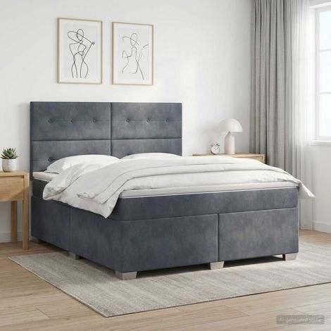 vidaXL Lit boxspring avec matelas Gris foncé 160 x 200 cm Velours (1/5)