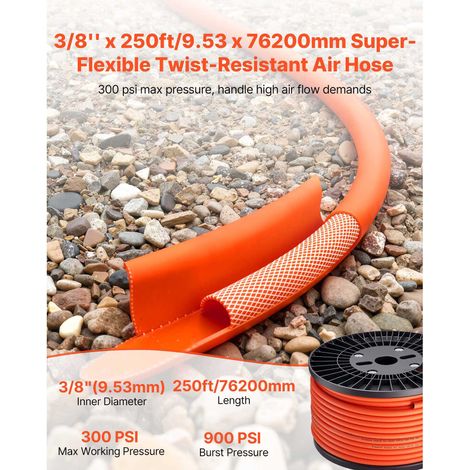 Tuyau air compresseur hybride 9.53 mm x 76.2 m, flexible pneumatique 300 PSI anti-pliure 3 couches tout temps pour garage et bricolage (sans raccords) (1/5)