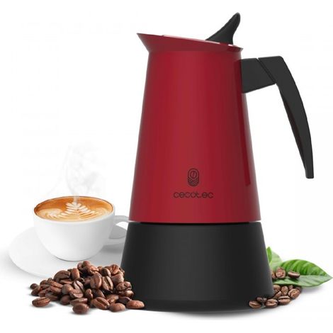 Cecotec Cafetera Italiana Piccolina 400 Red, Capacidad 200 ml para 4 tazas, Diseño elegante en Acero, Filtro de Acero Inoxidable