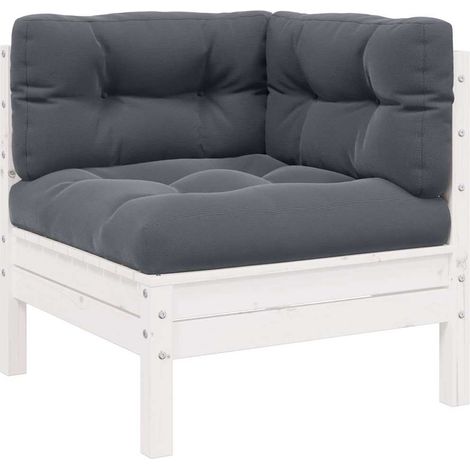 Canapé d'angle de jardin Canapé relax - Banc de jardin avec coussins Blanc Bois de pin massif BV788712 - BonneVie (1/3)