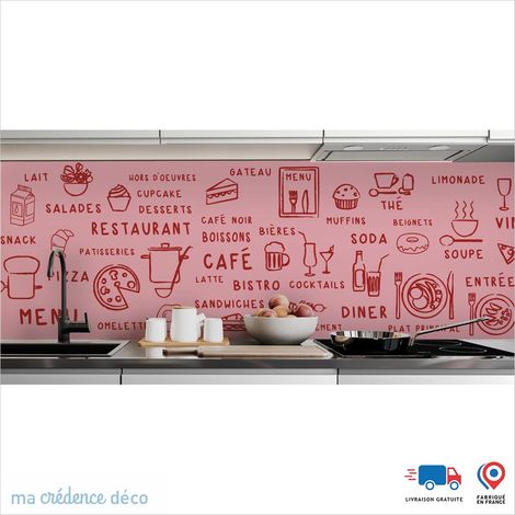 Crédence : Dessin food foncé - Couleur Rose clair - Alu composite - 120 - 60 (1/3)