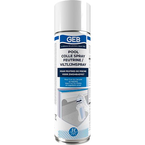 GEB – Colle spray feutrine solvantée pour piscine – Aérosol 500ml – Fort pouvoir collant pour surfaces verticales – Compatible feutres et mousses polyoléfines