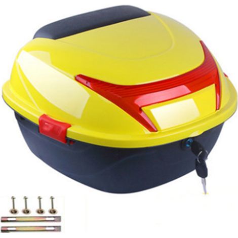 Boîte arrière de moto, rangement de bagages pour casque, boîtier supérieur de grande capacité universel pour électromobile, taille jaune citron. (1/4)