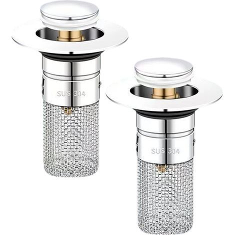 Bonde Lavabo - Bouchon Vidange Pop Up Universel - Diamètre 34 à 40 mm - Filtre Cheveux Intégré - Cuivre + Acier Inoxydable 304 - 2 Pièces (1/5)
