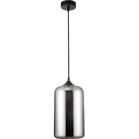 Merano Gilbert 17.5cm Dôme Suspension Plafonnier Chrome Verre Noir Métal Noir Tissu Fil LED E27