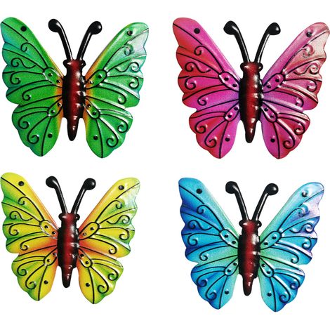 Decoración de pared metálica – adorno de jardín con mariposa, juego de 4 piezas – hierro coloreado, 7 x 6,5 cm (1/5)