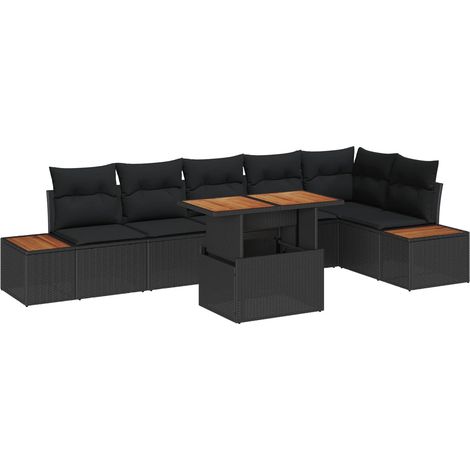 Garden Sofa Set with Storage 7 pcs Black Poly rattan vidaXL