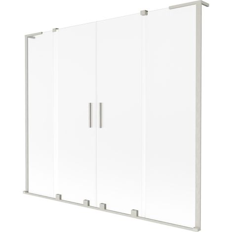 Paravent de baignoire coulissant 2 vantaux Mexen Velar L Duo 170 x 150 cm, givre, nickel brossé - 896-170-003-32-97 (1/2)