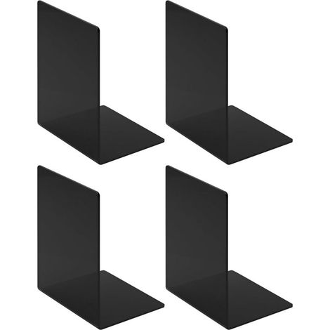 Serre-livres - Ensemble de 4 pièces - Étagère - Matière plastique - Porte-revues - Accessoires de bibliothèque - 17 × 11,8 × 12 cm - Noir (1/5)