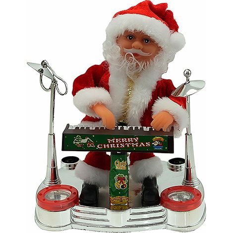 Babbo Natale Musicale Animato 20 cm  Suona Strumenti con Melodie Natalizie Decorazione Natalizia Simpatico Addobbo Natalizio per casa locali idea regalo di natale