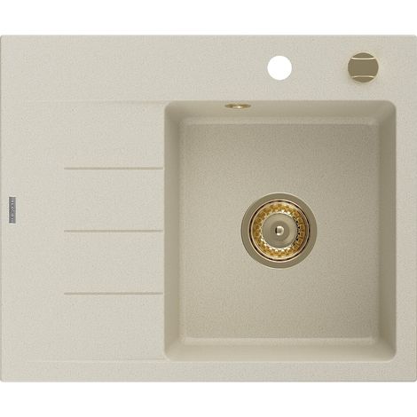 Mexen Ben fregadero de granito de 1 seno con escurridor, derecho 600 x 500 mm, beige, sifón dorado - 6523605000-69-G (1/5)