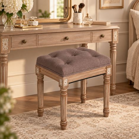 Tabouret de chambre polyvalent, pouf confortable pour coiffeuse et entrée (1/4)