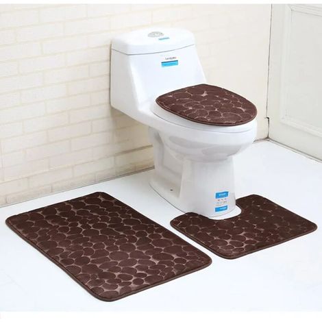 ZOLGINAH 3pcs Tapis De Bain Mousse Mémoire Piédestal Et Tapis De Bain Tapis De Douche Tapis De Salle De Bains, Tapis Contour en U et Couverture De Siège De Toilette(Marron.) (1/3)