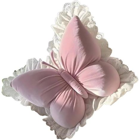 Oreiller Papillon en Peluche Douce – Coussin Élégant en Dentelle, Confortable et Polyvalent pour Décoration et Siège-rose (1/5)