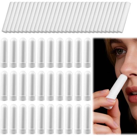 30 ätherische Öle Inhalatoren, tragbarer weißer Stab, inklusive Dochte, Aromatherapie-Naseninhalator (1/5)
