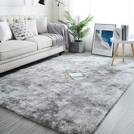 Wohnzimmerteppich Shaggy Langflor Rutschfest Hellgrau 160 x 200 cm (1/5)