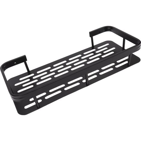 Étagère de douche à un niveau en aluminium durable antirouille, installation facile avec autocollant, pour salle de bain, chambre, cuisine, noir (1/5)