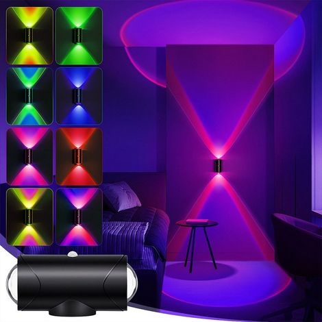 2 Pack Applique Murale Intérieur Extérieur, Rechargeable avec détecteur de mouvement, Lampe Murale RGB Haut Bas, noir (1/5)